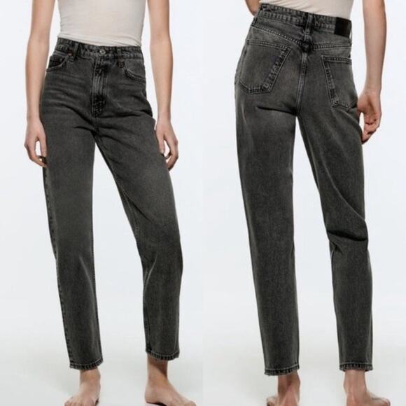 Zara Grey Acid Wash High Rise Distressed Denim Boyfriend Mom Jeans 4 - Picture 1 of 14
